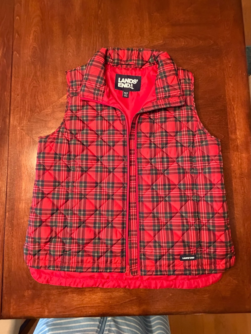 Lands' End Red and Black Plaid Quilted Vest